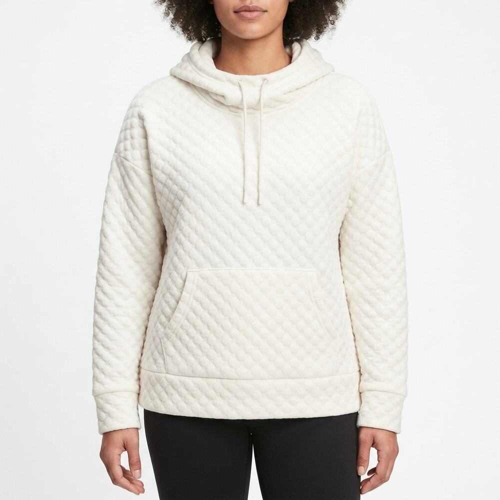 GapFit Gap Cream Quilted Cowl Neck Pullover Hoodie Sweatshirt Women Size M